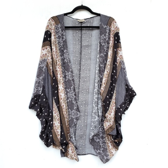 Anama Tops - Anama Boho Black Yellow Patterned Kimono